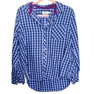 Vineyard Vines Blue Checkered Button Down Shirt. Cotton/Cashmere blend. Size 8.